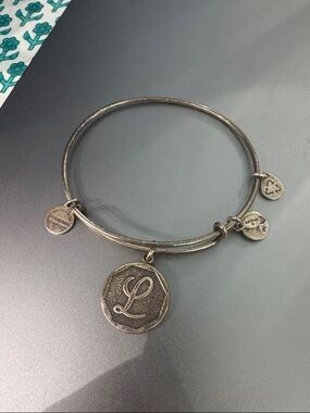 Alex and Ani Silver-Tone Initial 'L' Charm Bangle Bracelet